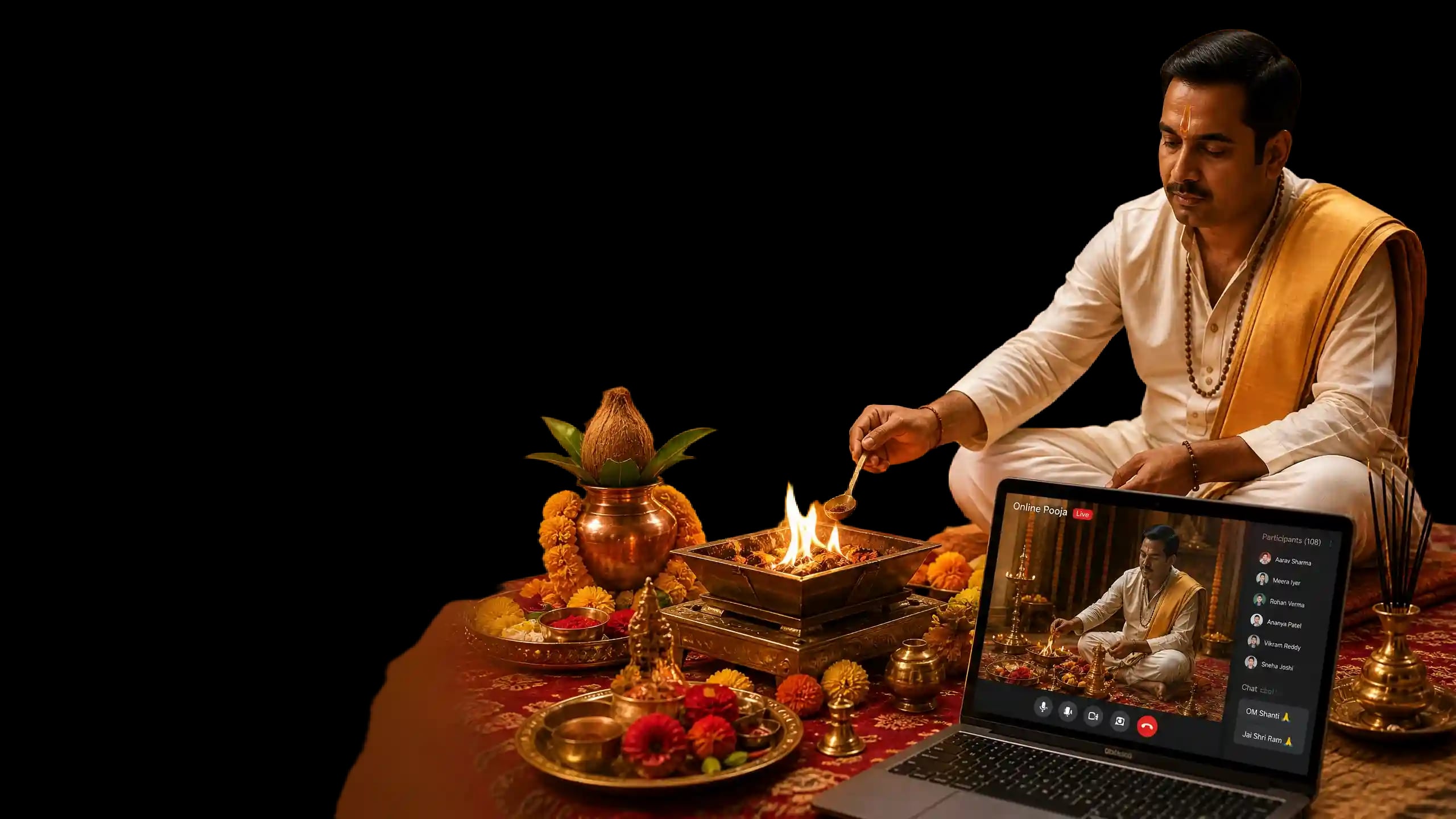 Vedic pandit performing online puja