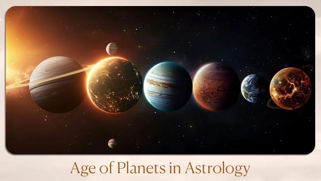 Planets aligned in space representing age of planets in astrology and activation age